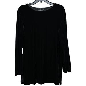 Carole Little Tunic Top Women 4 Black Velvet Long Sleeve Stretch Minimalist